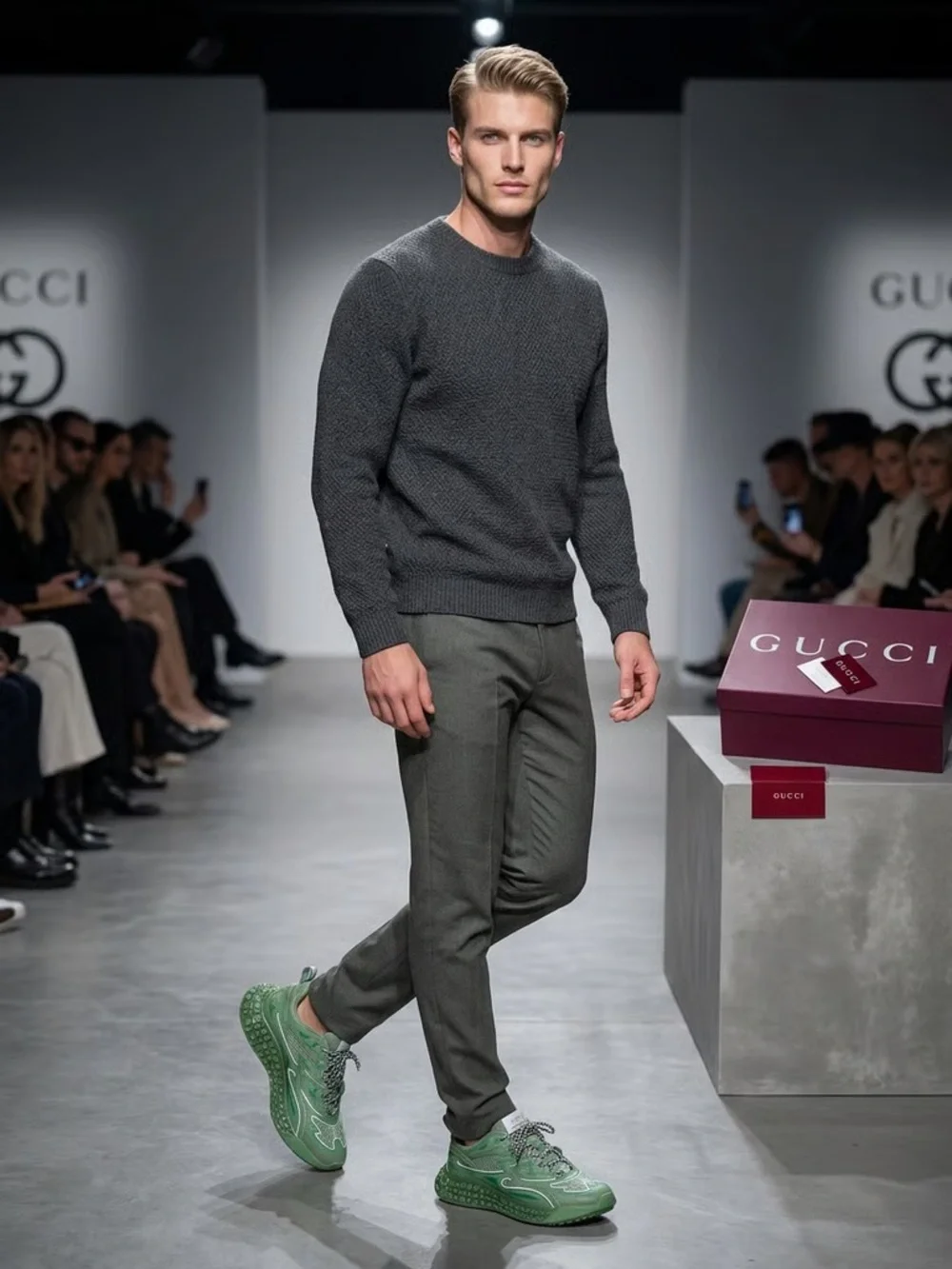 51-26 Gucci Green Lace-Up Rhyton Sneakers (Green)